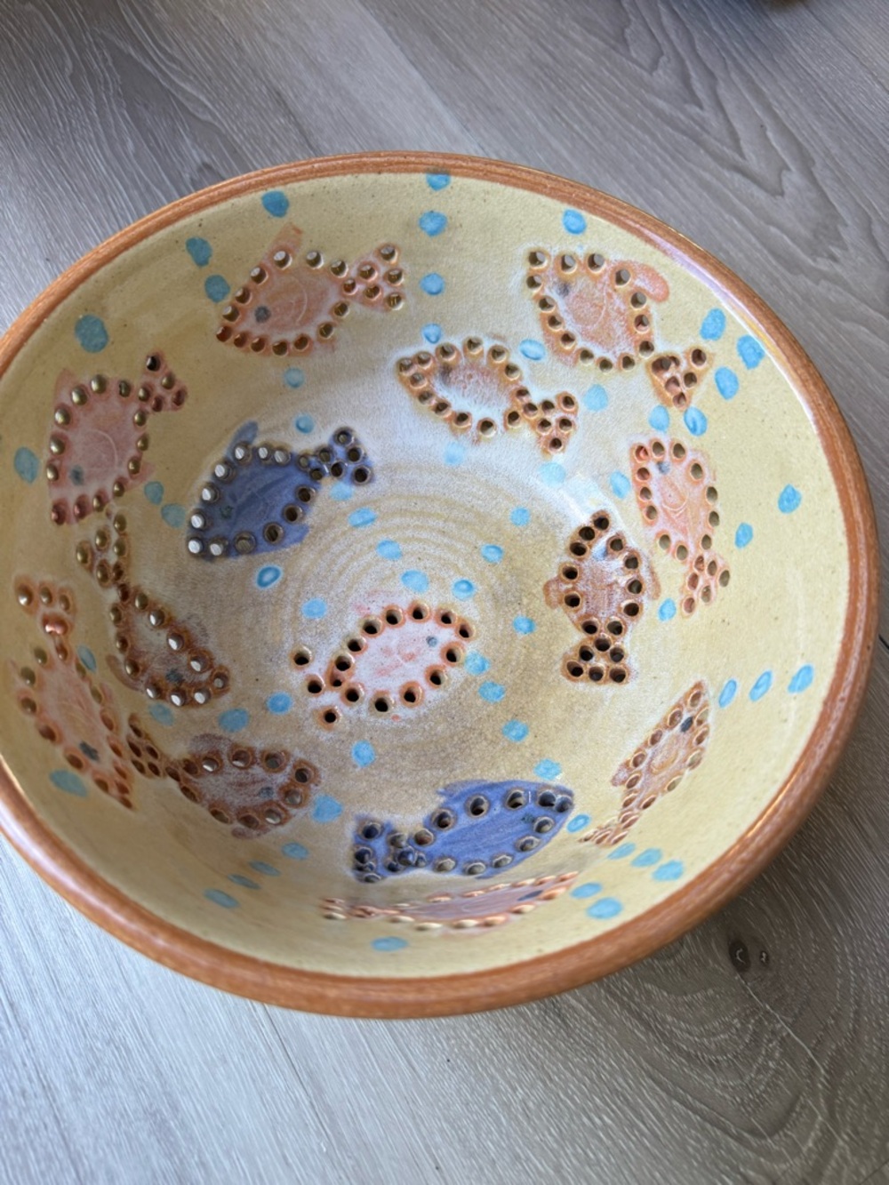 Handmade Ceramic Decorative Studio Pottery Bowl with hand painted fish motif